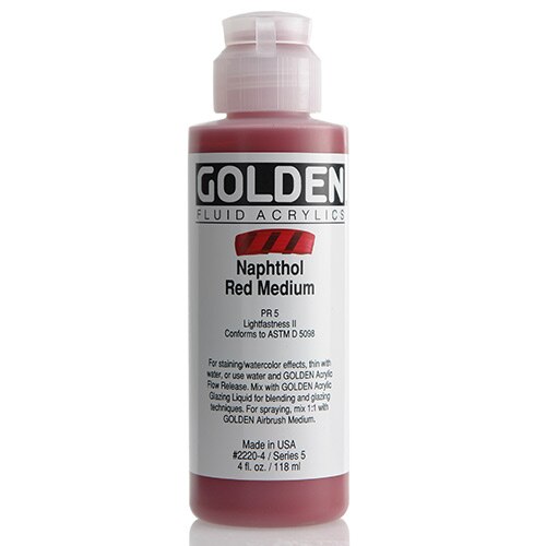 Golden, Fluid Acrylic, Paint, 4oz, Naphthol Red Medium